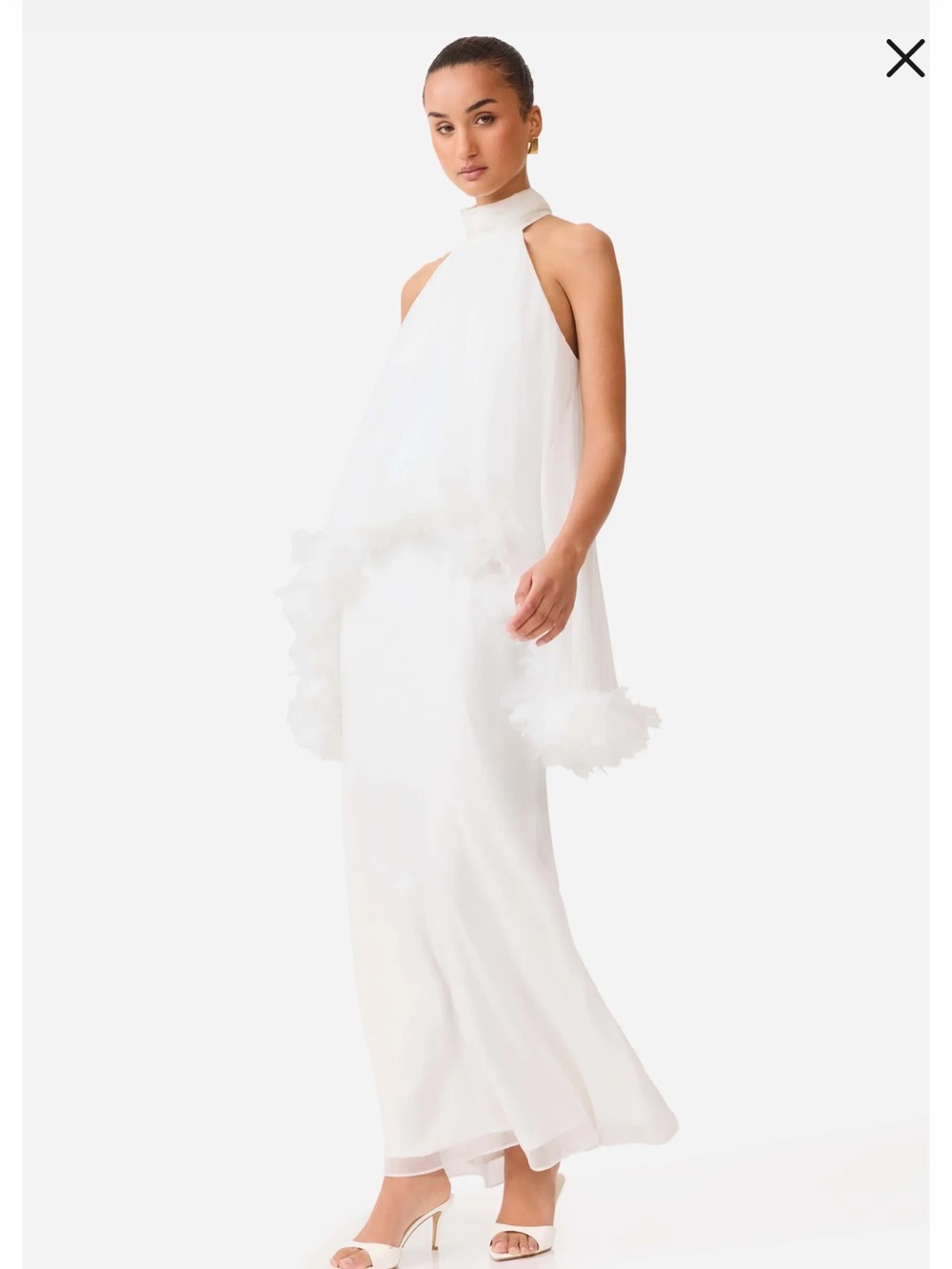 Elliatt Poppy Cape Gown White High-Neck Maxi Dress with Floral Cuff - Picture 7 of 8